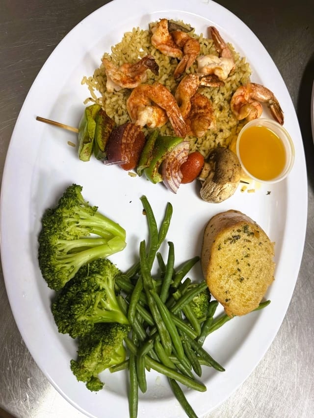 Half Shrimp and Veggies Kabob.