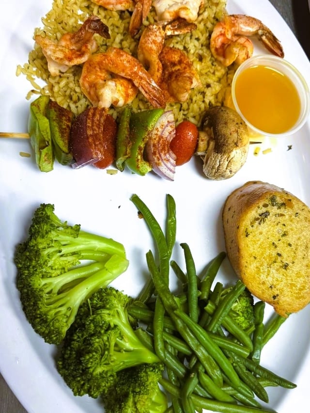 Dozen Shrimp and Veggies Kabob.