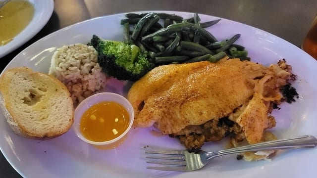 Seafood Stuffed Filet Catfish.