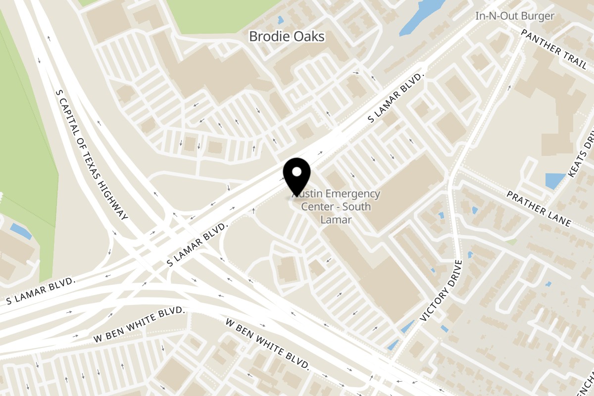 Map showing the location of Ocean Blue Oyster Bar South Lamar on 4211 S Lamar Blvd C-1 in Austin
